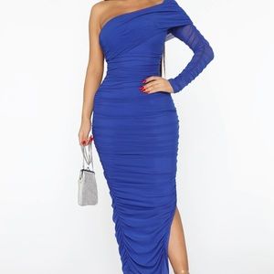 Blue one shoulder dress